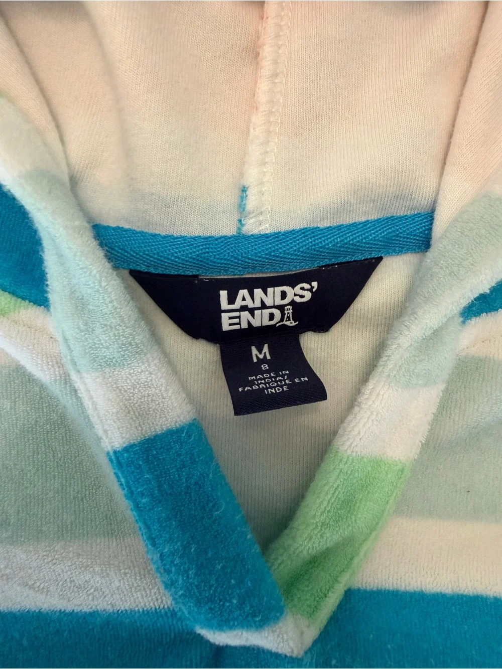 Lands’ End Girls’ Terrycloth Pastel Stripe Swim/Beach Cover-Up • Size 8 (M)